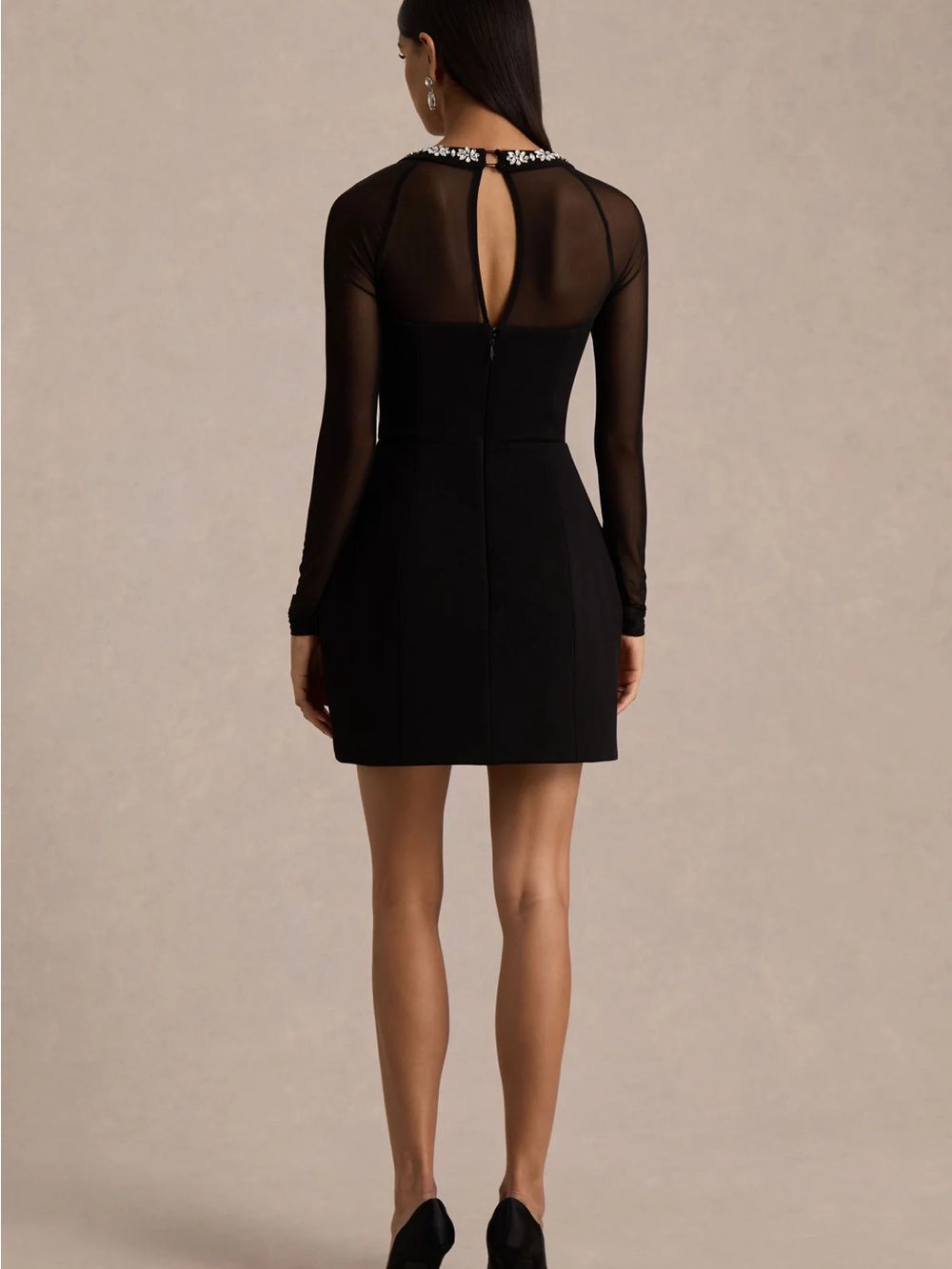 Club L London Black Mini Dress with Crystal Floral Trim - Picture 2 of 3